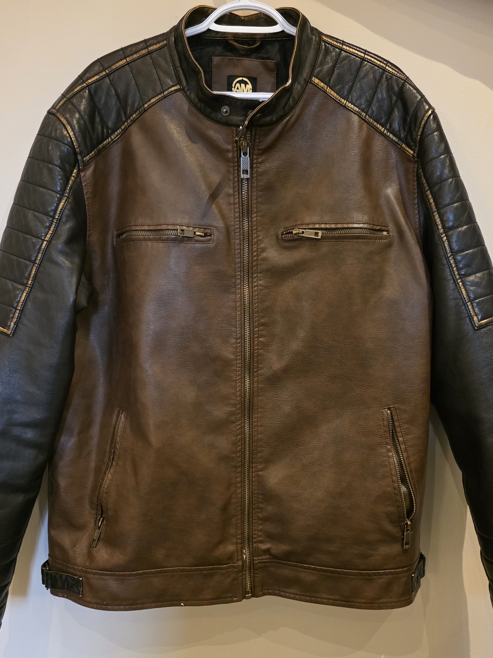 Men's Brown & Black Leather Jacket - Size Men's XL